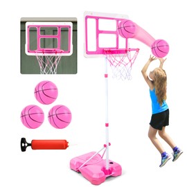 Kids Basketball Hoop with Stand, Adjustable Height 3.5FT-6.2FT Toddler Basketball Hoop, Basketball Goal Outdoor Indoor Toys for Girls Age 3 4 5 6 7 8 Years Old Gifts(Pink)