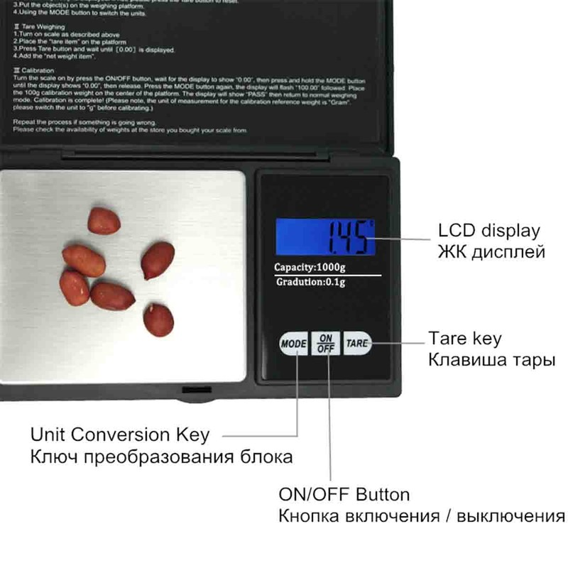 Digital Scale 1000g x 0.1g Jewelry Gold Silver Coin Gram
