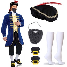 Renaissance Costume Accessories Set, Renaissance Hat Medieval Hat with Beard, Historical Shoe Buckle Colonial Shoe Buckle, White Costume Socks, Medieval Costume for Men Women Renaissance Accessories