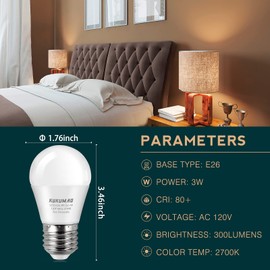 KUKUMAO LED Bulb 3W 25 Watt Equivalent, Night Stand Bulb Table Lamp Bulb A15 Light Bulbs Warm White 2700K LED Energy Saving E26 Medium Screw Base for Home Light Bulb