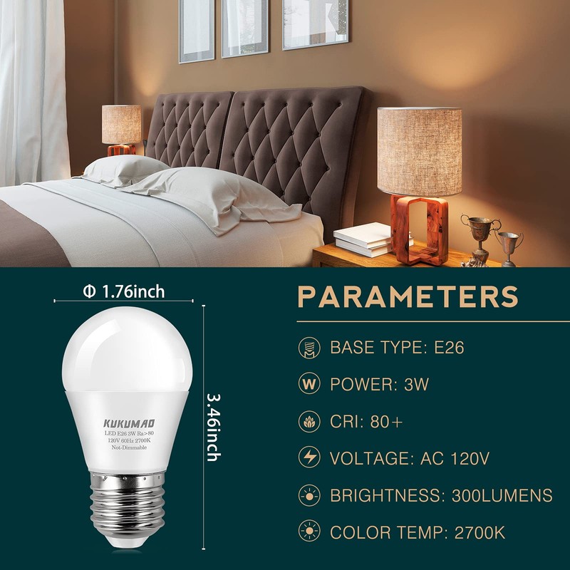 KUKUMAO LED Bulb 3W 25 Watt Equivalent, Night Stand Bulb