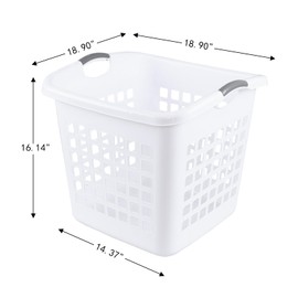 Eagrye 2 Bushel/70 L Large Ultra Square Laundry Basket, Plastic Laundry Hamper with Easy Carry Handle, White, Pack of 4