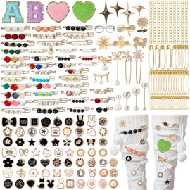 Canlierr 191 Pcs Charms for Socks Safety Pin Brooch Pins for Women Socks Charms Kit Rhinestone Buttons for Socks Pearl Rhinestone Brooch Pins Accessories Jewelry Charms Kit Bulk for Hat Clothes