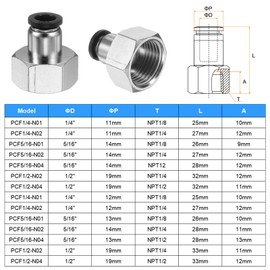 sourcing map Push to Connect Fittings 5/16" Tube OD x 1/2" NPT Thread Female Straight Pneumatic Tube Fittings PCF5/16-N04 Quick Connect Air Line Fittings Air Hose Fittings, Black