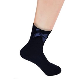 CHAAL ® 6 Ankle Bow Socks Girls Ankle socks Cotton rich school Socks with Fluffy Ribbons Bow, Back to School Socks Uniform Party Wear Comfort Fit Socks Socks Size 6-8 Navy