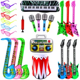 GXFCING Inflatable Rock Star Instruments Set, 23 PCS Inflatable Blow up Guitar Microphone Fun Musical Inflatable Props for Birthday Carnival Rock and Roll Pool Party 80s 90s Party Decorations
