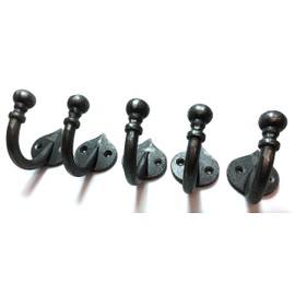 IRONMONGERY WORLD® 3050AI 5 X Ball TIP Antique Style Single Coat Hook CAST Iron Hanging Hook Hanger
