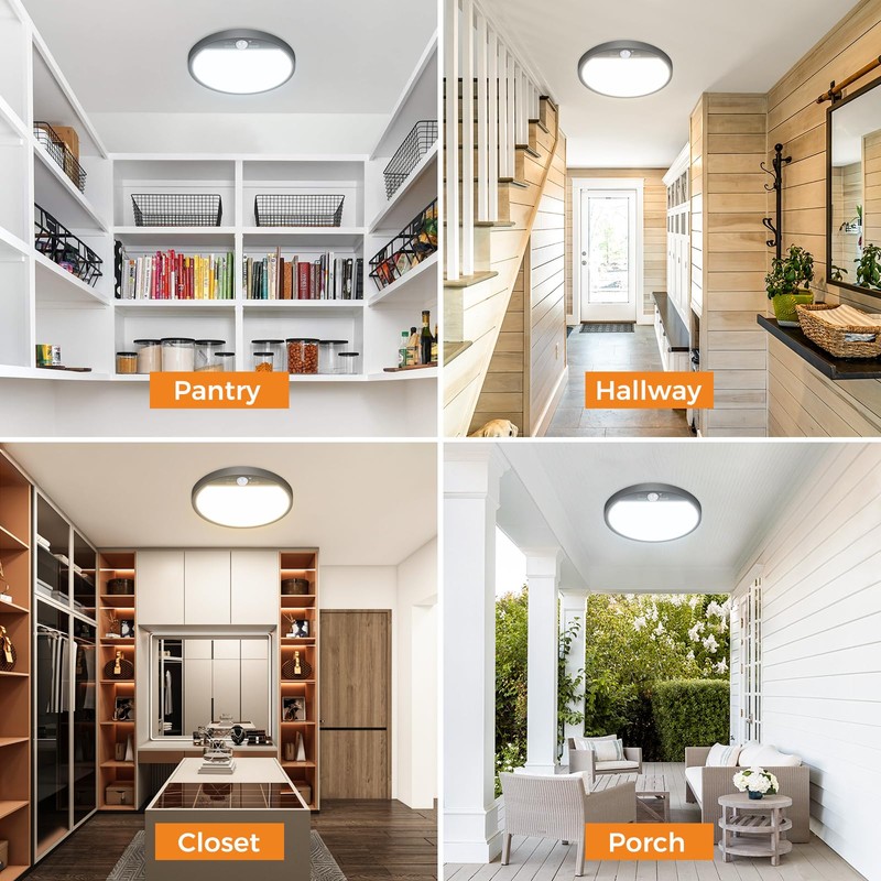 Slochi Motion Sensor Ceiling Light Wired, 3000K/4000K/6500K Selectable LED Flush