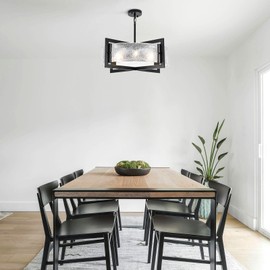 ALISADABOY Glass Chandelier for Dining Room 6 Light Modern 23.62’’ Inch Large Black Chandeliers with Glass Shade Farmhouse Drum Chandelier Light Fixture for Kitchen Island Hallway Entryway Living Room