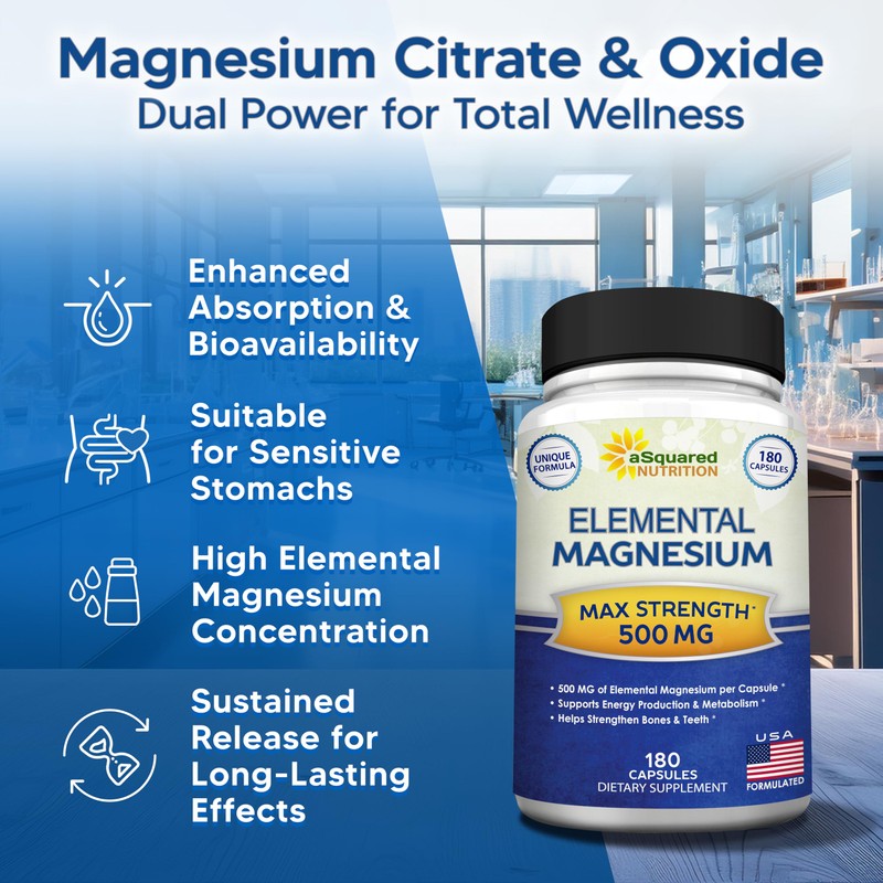 aSquared Nutrition Proprietary Magnesium 500mg – High Absorption Magnesium Citrate