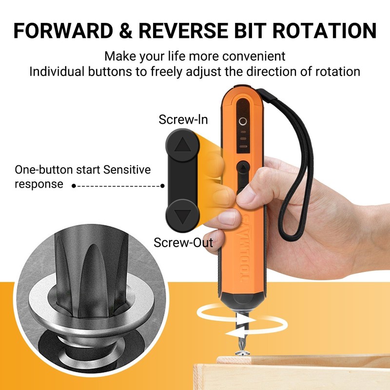 TOOLMAYS Electric Screwdriver, Cordless Screwdriver Kit, 4V 3-Speed Magnetic Bits