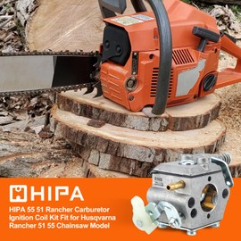Hipa 55 51 Rancher Carburetor Ignition Coil Air Filter Kit for Husq Rancher 51 55 50 Chainsaw Parts Replace WT-170-1 503281504 Carb 544018401 Coil 5503608301 Air Filter Rebuild Kit