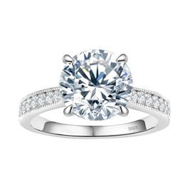 BAGUTTA PAVONE Round Moissanite Engagement Rings for Women, Women's 925 Sterling Silver Engagement Ring Moissanite Promise Rings for Her,D Color VVS1 Wedding Bands Moissanite Rings 1.5CT Size 7