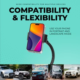 CHARGEWORX 10" Neck Universal Cup Holder Car Mount, Cup Holder Phone Mount, Phone Cup Holder for Car, Cell Phone Cup Holder, 360 Rotation Cup Holder Phone Mount for Car, Fits 2.5"-3.75" Cupholders