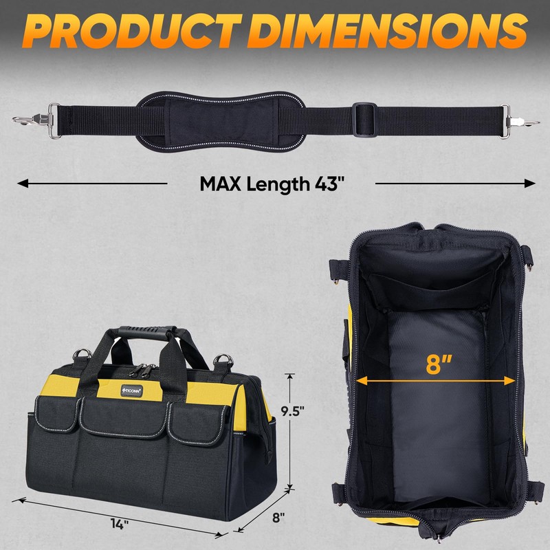 TICONN Heavy Duty Tool Bag with Multi-Pockets, Portable Tool Box
