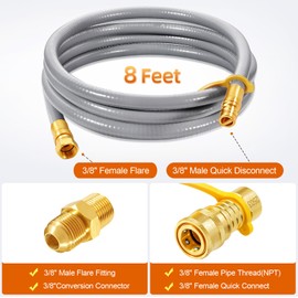 GasSaf 8FT 3/8" ID Natural Gas Hose, Natural Gas Grill Hose with Quick Connect Fitting Suitable for Weber Grills, Blackstone Griddles, Generator, Patio Heater - CSA Certified