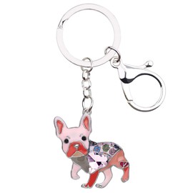 BONSNY Enamel Metal Heart Rhinestone French Bulldog Key Chains For Women Kids Car Purse bag Rings Charms Pets Gift (Pink)