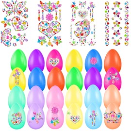 2.4” Fillable Easter Eggs, 24Pcs Empty Plastic Easter Eggs with 4Sheet Gem Stickers, DIY plastic easter eggs fillable Decorating Kit easter egg fillers- easter egg hunts Easter Basket Stuffers Fillers