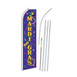 Mardi Gras Flag Flutter Feather Banner Swooper Masks Beads Bundle Kit