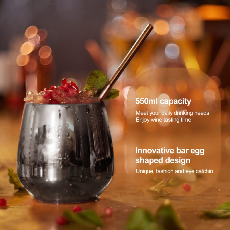 Stainless Steel Wine Glass Stemless Egg Shape 550ml Unbreakable Portable