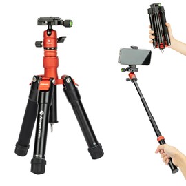 Fotopro Mini Tripod with Ball Head Phone Mount Detachable Selfie Stick Folded only 8.6" Max Load up to 6.6 lbs FY-810 Orange