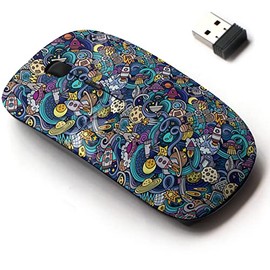 CJCBROES 2.4G Wireless Mouse with Cute Pattern Design for All Laptops and Desktops with Nano Receiver - Cartoon Doodles