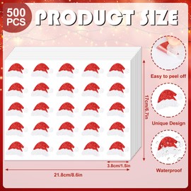AnyDesign 500Pcs Christmas Stickers Glitter Santa Hat Envelope Seal Decals Red White Xmas Paper Labels for Winter Holiday Invitation Greeting Card Scrapbook, 1.5 in