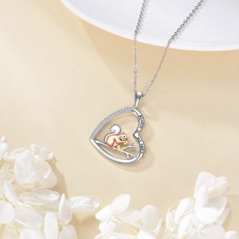 AXOMY Squirrel Necklace 925 Sterling Silver Cute Squirrel Pendant Necklace Animal Jewelry Gifts for Women Mom, Sterling Silver, No Gemstone