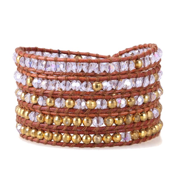 KELITCH Gold-Plated Hematite with Clear Crystal Bead Handmade Bracelet 5