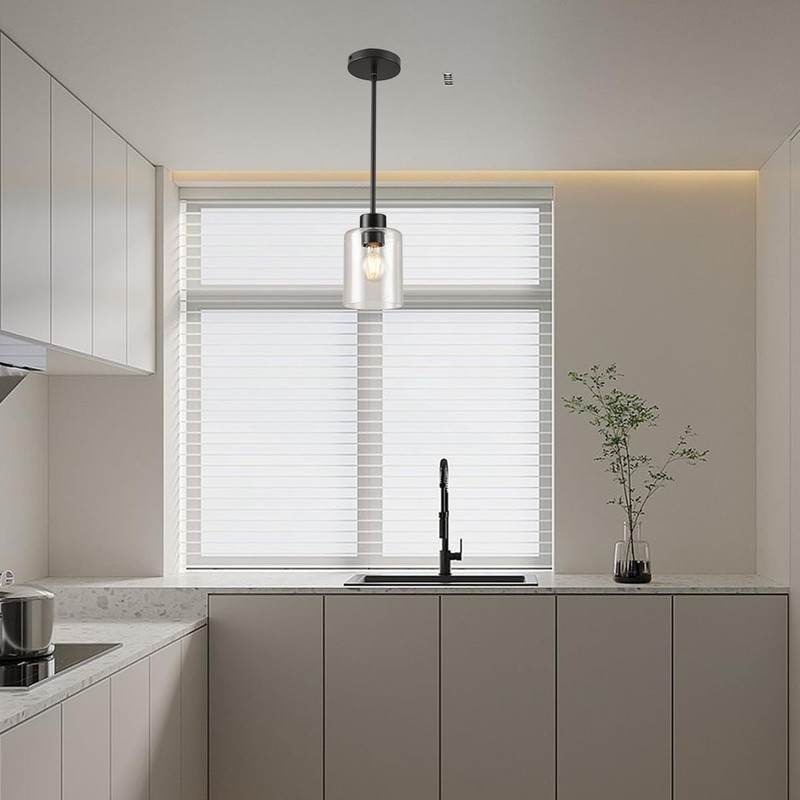 KLSS Black Pendant Lights Kitchen Island - Seeded Glass Pendant