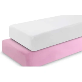 Dudu N Girlie Fitted Sheet Travel Cot Mattress Sheets 95 x 65 - Travel Cot Fitted Sheet 2 Pack Hypoallergenic Baby Cot Sheets Bedding Elasticated Breathable Easy Care (Pack of 2, White & Pink)