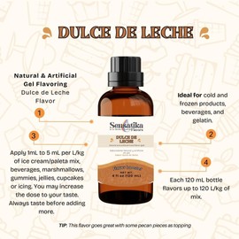 Dulce de Leche Natural & Artificial Flavor Gel Sensatika 1 Gal - Natural and Artificial Food Flavor (gel) for coffee syrups, baking, ice cream and desserts