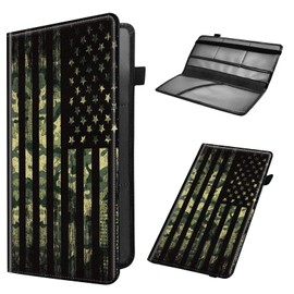 Car Registration and Insurance Holder, Leather Car Glove Box Organizer, Cool Car Accessories for ID, Driver's License Cards & Essential Document, business cards, Men&Women,Military Camouflage USA Flag