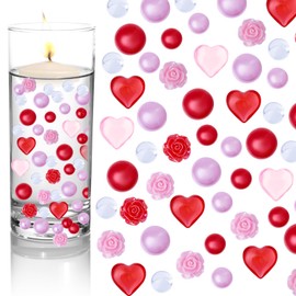 GLOBLELAND 12110 Pcs Valentine's Day Vase Filler Pink Red Vase Filler Floating Acrylic Heart Rose Valentines Day Vase Decoration for Wedding Props Decor Photography Props