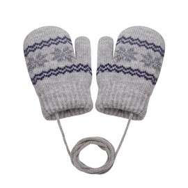 Becellen Mittens Toddler, Warm Thick Baby Knitted Gloves with Lanyard, Cute Snowflakes, Winter Gloves for 0-3 Years, Boys and Girls, gray