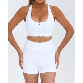 AKAMC Women's Zip Front Sport Bras,Adjustable Straps Padded Criss Cross Cropped Bras for Yoga Workout Fitness,X-Large