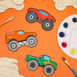 Monster Truck Wood Cutouts for Crafts (24 Pieces)