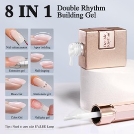 Double Rhythm 0.52 Oz Rubber Gel Polish Nail Strengthener Builder in a Bottle for Thickening Extension Hard Structure Glue (Nude Pink 8 in 1-3)