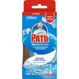 Pato Discos Activos para Inodoro, Gel Limpiador Continuo para Sanitarios, Aroma Brisa de Mar, Cont. 1 Aplicador de 6 Usos, 38g