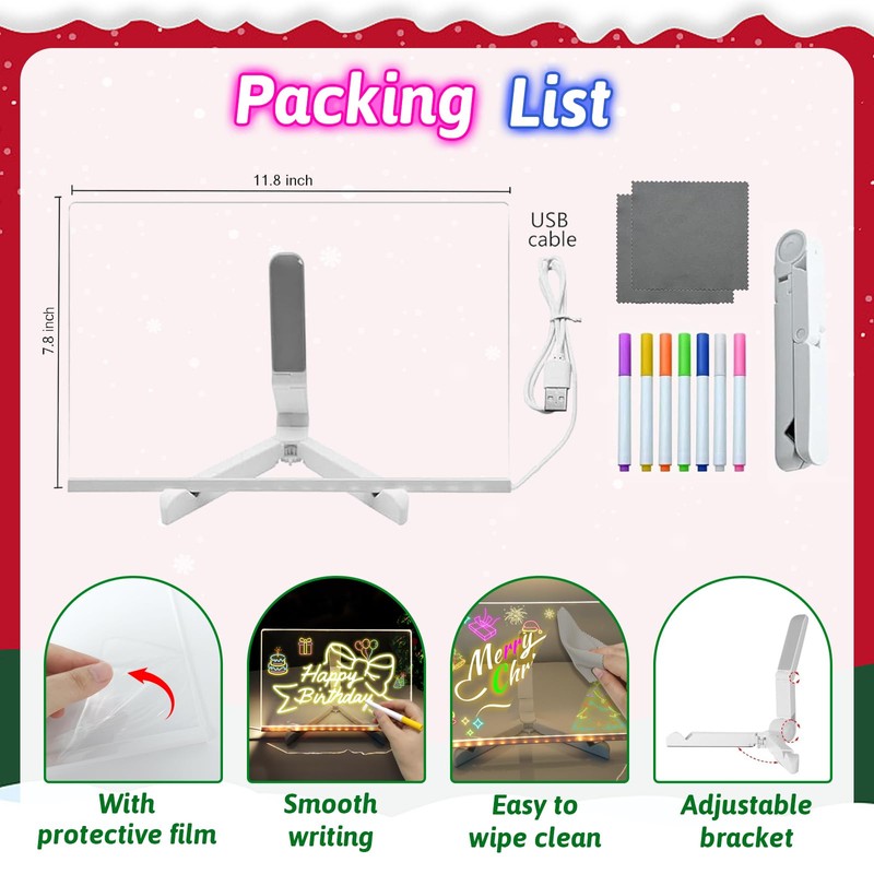 LED Note Board with 7 Colors Pen/Stand, Acrylic LED Writing