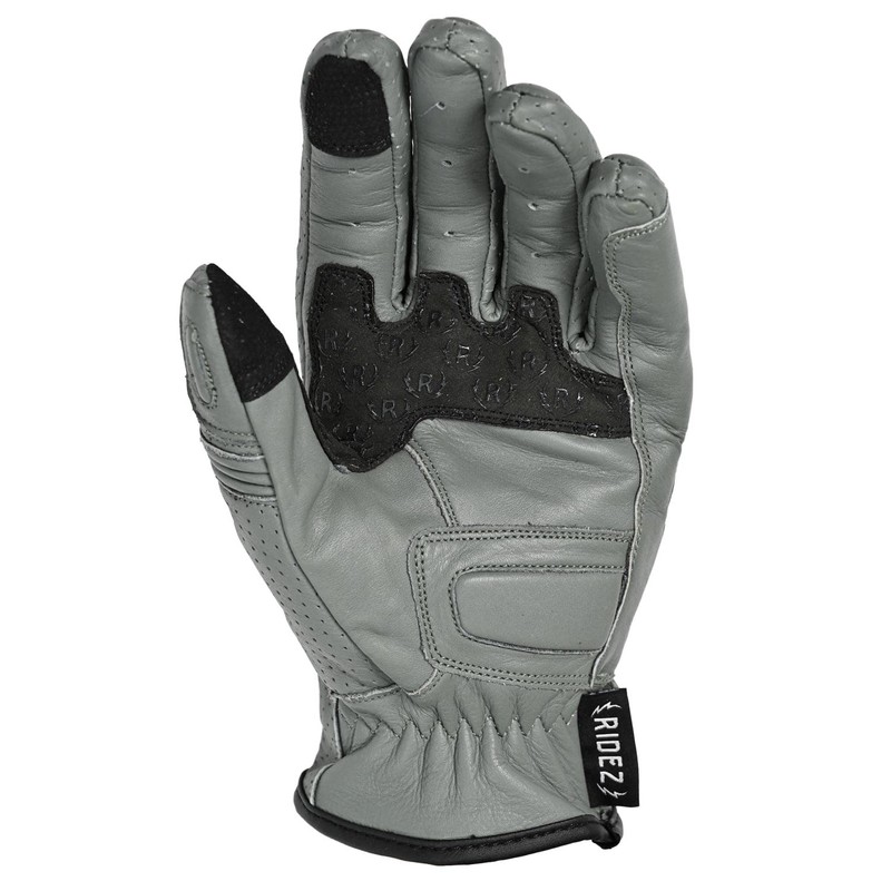 RIDEZ RLG2201-GR-M Motorcycle Genuine Leather Gloves, Smartphone Compatible, Men's Protector,