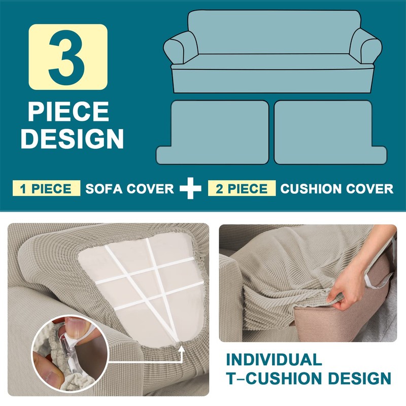Turquoize 3 Piece T Cushion Sofa Slipcovers Stretch Couch Cover