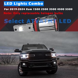 ATVATMT LED Fog Lights for 2019 2020 2021 2022 2023 2024 2025 Ram 1500 2500 3500 4500 5500, 9005 + H11 + H11 LED Bulbs Combo 6500K White Replacement Halogen Bulbs Pack of 6