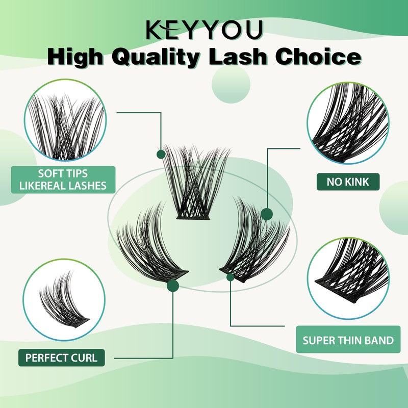 Lash Clusters,96pcs Individual Lashes C Curl 10mm Eyelash Clusters KEYYOU