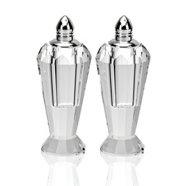 Badash Crystal Salt and Pepper Shaker Set - 4" Tall Preston Hand-Cut Optical Crystal Glass Shakers with Platinum Tops - Set a Beautiful Table