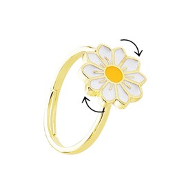 COLORFUL BLING Delicate Silver Cubic Zirconia Daisy Flower Butterfly Fidget Anxiety Rings for Women Adjustable Open Sunflowers Evil Eyes Stress Relief Stackable Rings-B daisy gold