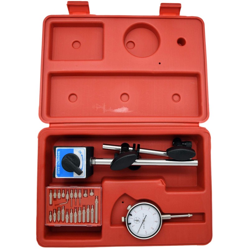 Dial Indicator with Magnetic Base, 0-1.0" Tester Gage, 0.001" Precision