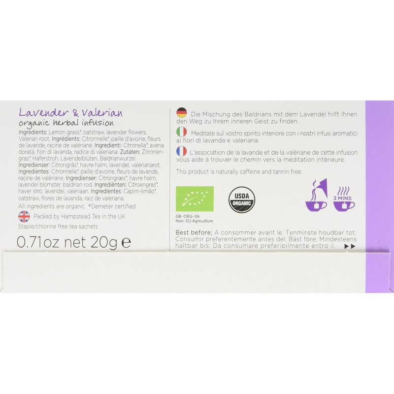Hampstead Tea Organic Meditate Lavender and Valerian Sachets, Pack of