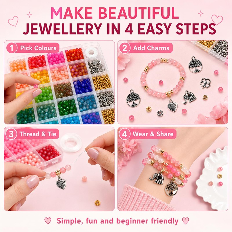 1435 Pcs Glass Beads for Bracelet Making kit, 34 Colours