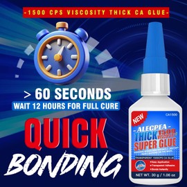 30g Thick CA Glue (1500 CPS), Instant Clear Cyanoacrylate Glue for Wood, Glass, Metal, Paper, Leather, Plastic, Ceramic, Rubber, Jewelry, Woodworking, Hobby Models, and Craft Project